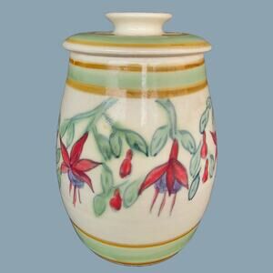 Vintage 1980S Signed Studio Pottery Canister with Fuchsia